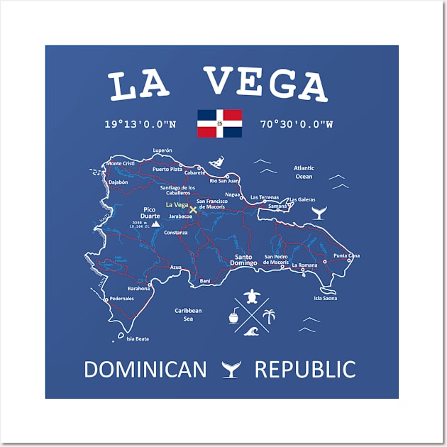 La Vega Dominican Republic Flag Travel Map Coordinates GPS Wall Art by French Salsa